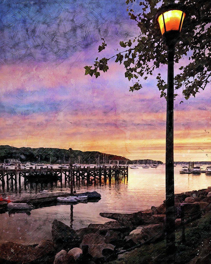 Northport Pier Sunset 194747-2 watercolor Photograph by Deidre Elzer-Lento