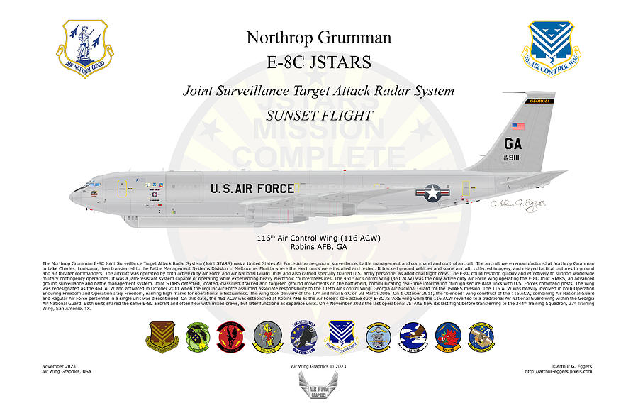 Northrop Grumman E-8C JSTARS Sunset Flight Digital Art by Arthur Eggers