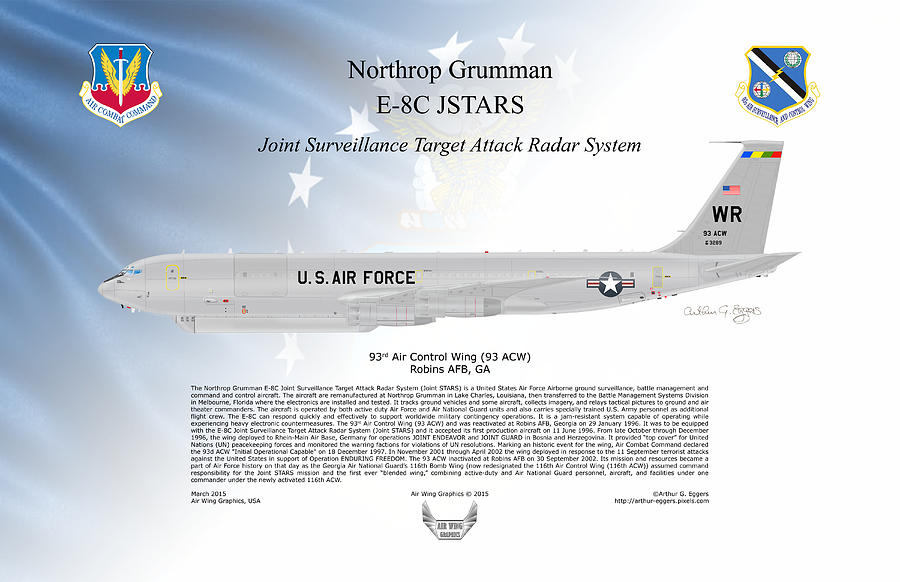 Northrop Grumman E-8C JSTARS USAF FLAG BACKGROUND Digital Art by Arthur Eggers