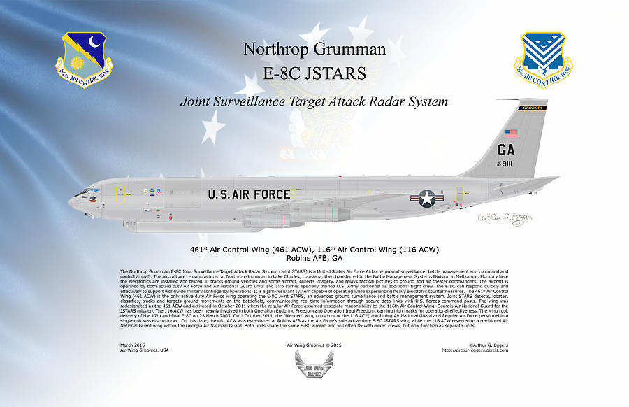 Northrup Grumman E-8C Joint STARS USAF FLAG BACKGROUND Digital Art by Arthur Eggers