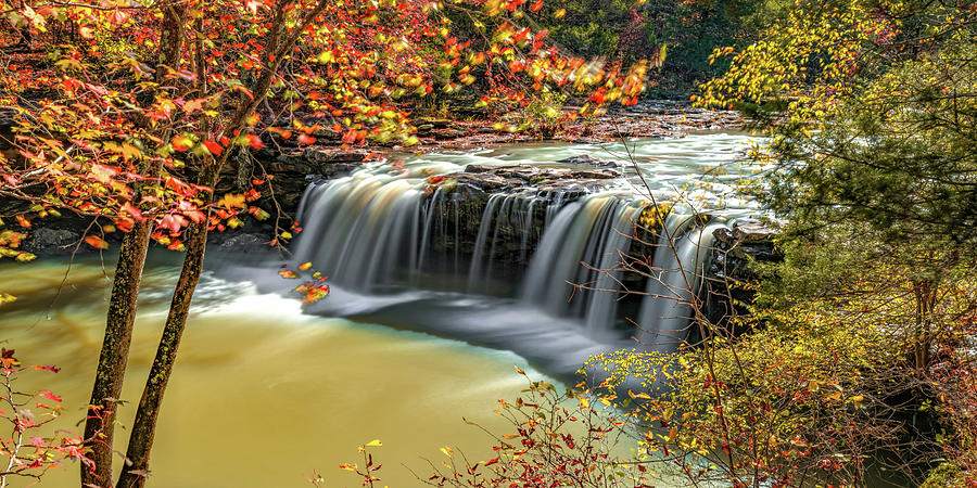 Northwest Arkansas Falling Water Falls Autumn Panorama Photograph by Gregory Ballos