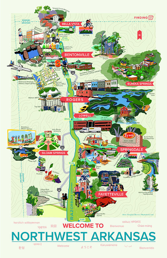 Nwa Digital Art - Northwest Arkansas Map by Yang Luo-Branch