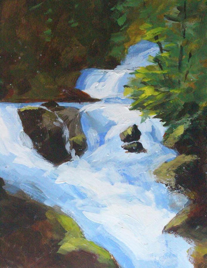 Northwest Waterfall Painting by Nancy Merkle
