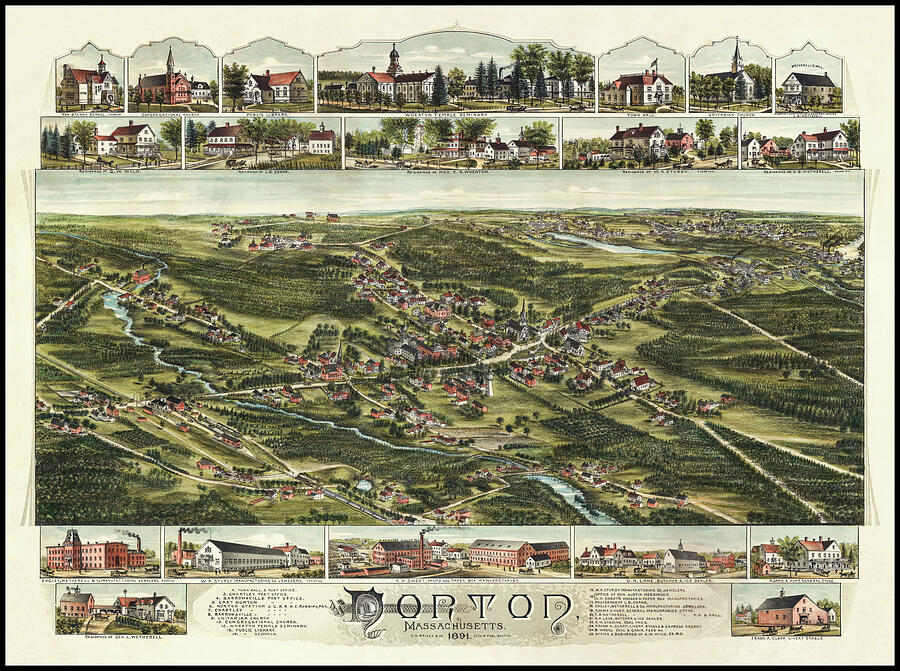 Norton Massachusetts Vintage Map Birds Eye View 1891 Photograph by ...