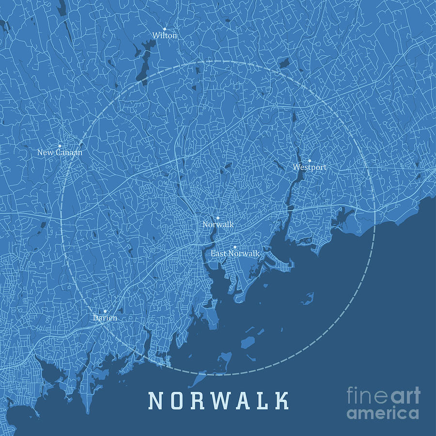 Norwalk CT City Vector Road Map Blue Text Digital Art by Frank Ramspott