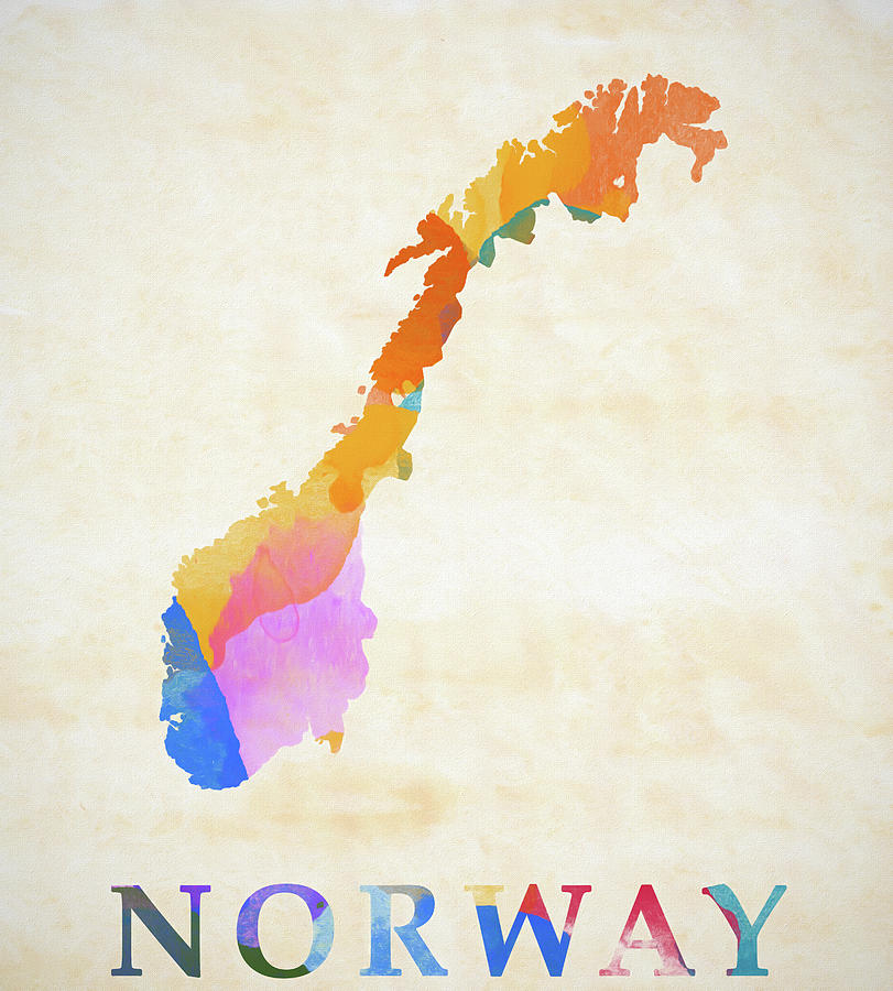 Norway Color Splash Map Painting by Dan Sproul