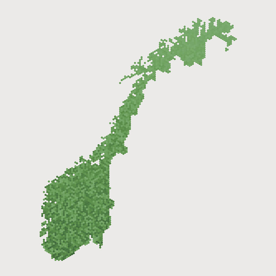 Norway Map Green Hexagon Pattern Drawing by FrankRamspott