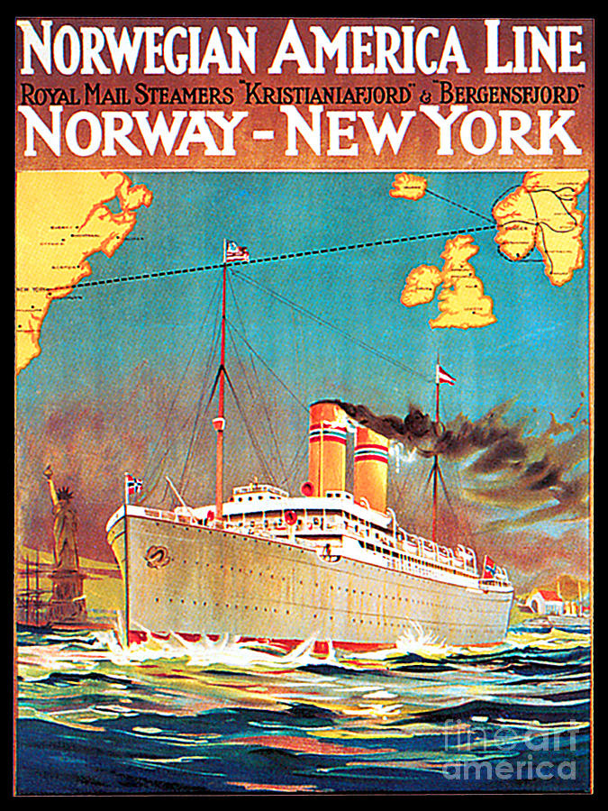 Norwegian America Line Royal Mail Steamers Travel Poster 1912 Painting by Unknown