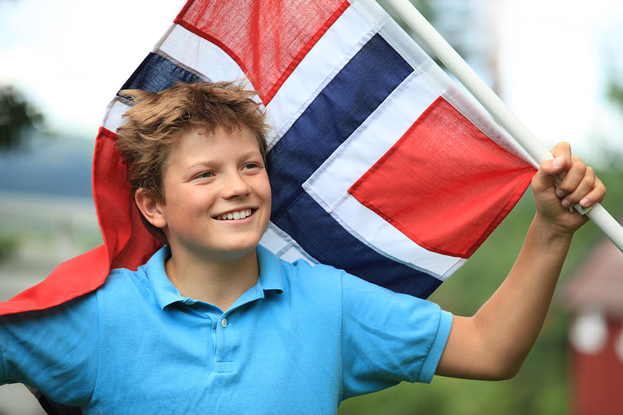 Norwegian boy patriot with flag, Oslo Norway Photograph by Romaoslo