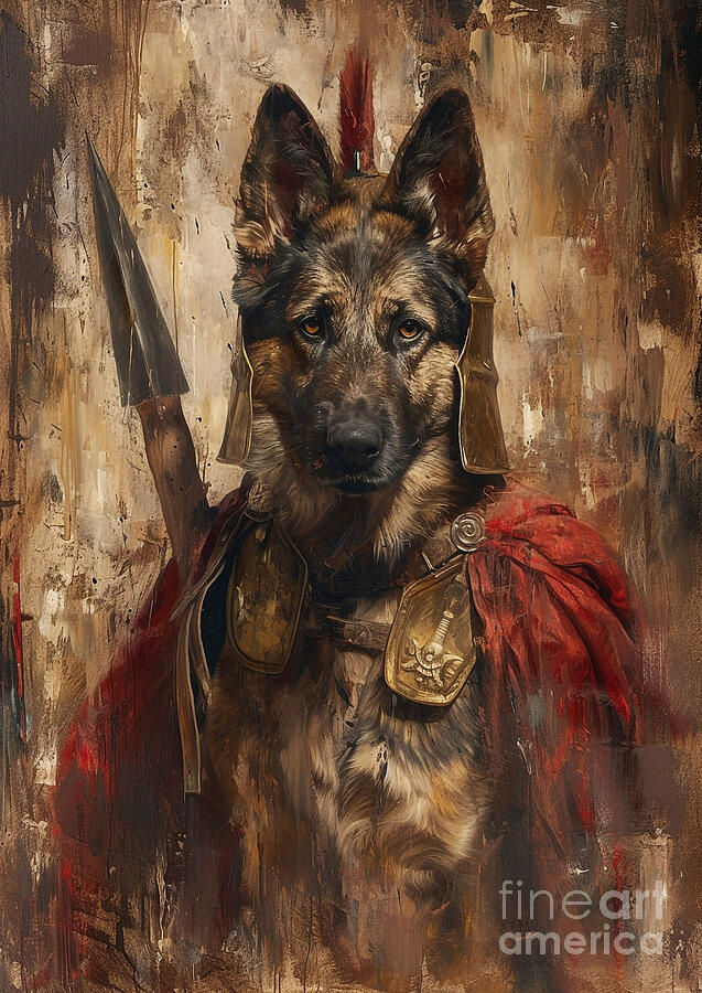 German Shepherd Painting - Norwegian Elkhound - clad as a Viking under Roman conquest, brave and sturdy by Adrien Efren