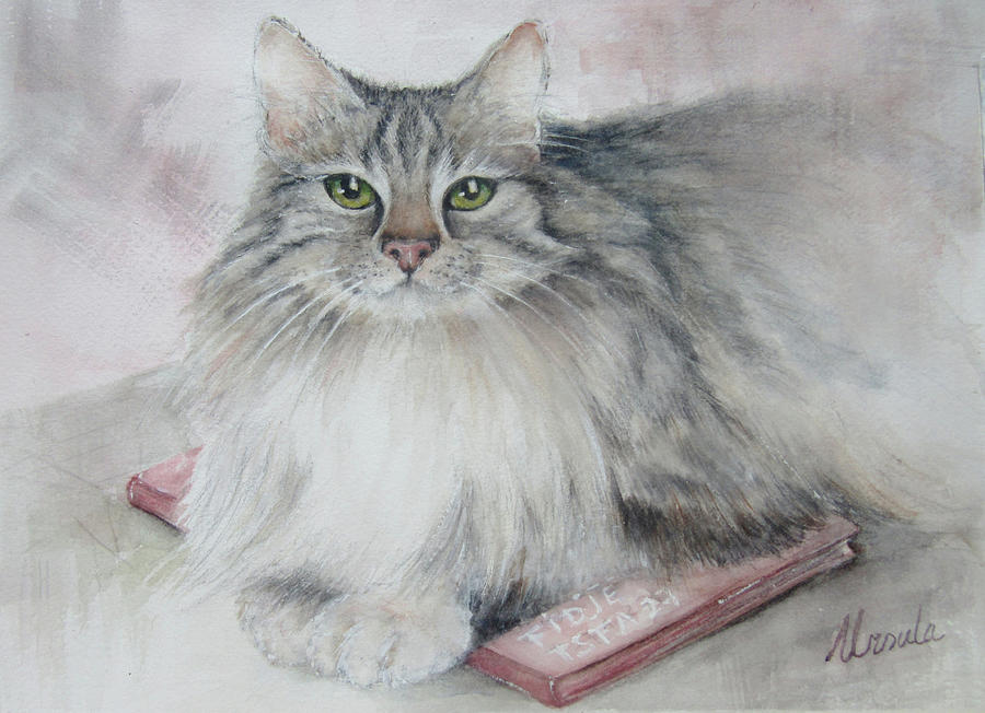 Norwegian Forest cat Painting by Ursula Brozovich