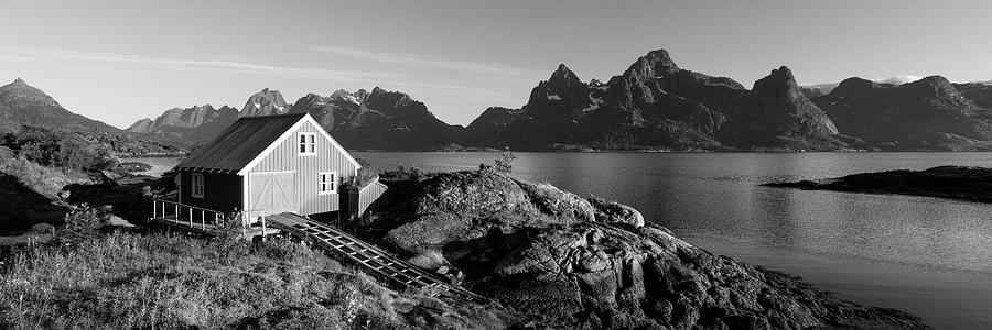 Norwegian Red boathouse Raftsundet Lofoten Islands Norway black  Photograph by Sonny Ryse