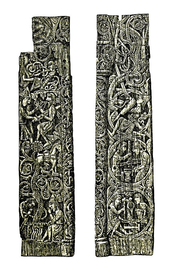 Norwegian Viking Carved Church Doors circa 12th Century Drawing by Peter Ogden