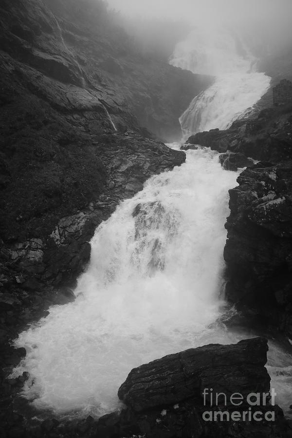 Norwegian Waterfall in Black and White Photograph by Carol Groenen