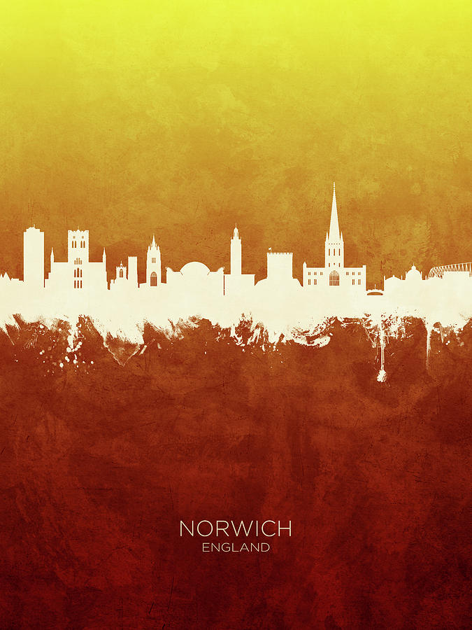 Norwich Digital Art - Norwich England Skyline #54b by Michael Tompsett