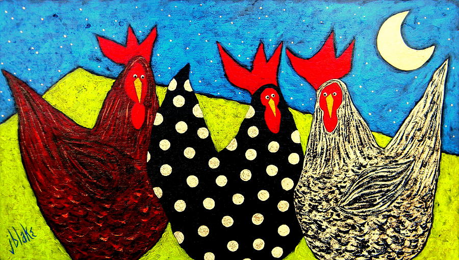 Chicken Painting - Nosey Neighbors by John Blake
