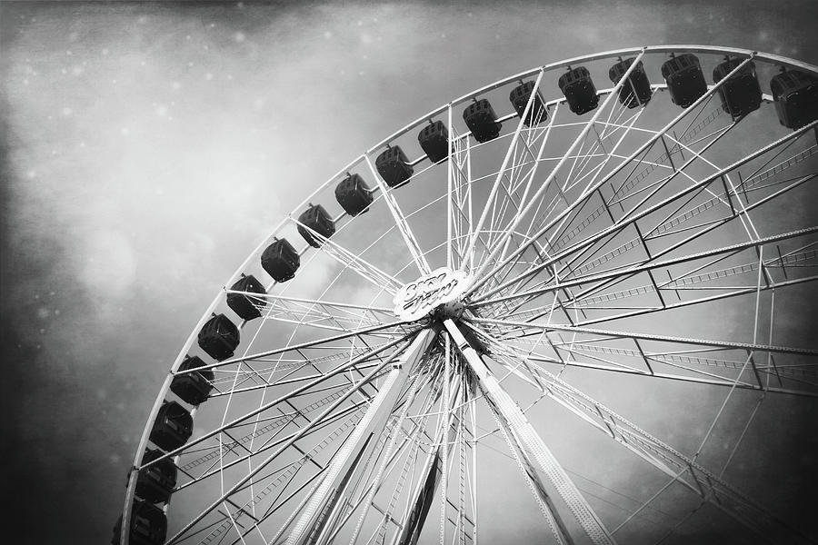 Vintage Photograph - Nostalgic Ferris Wheel Geneva Switzerland Black and White  by Carol Japp