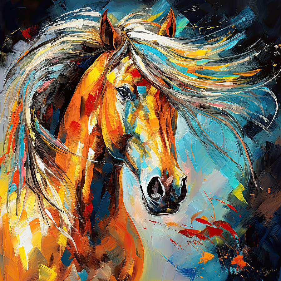 Not Your Ordinary- Colorful Horse- White And Brown Paintings Painting by Lourry Legarde