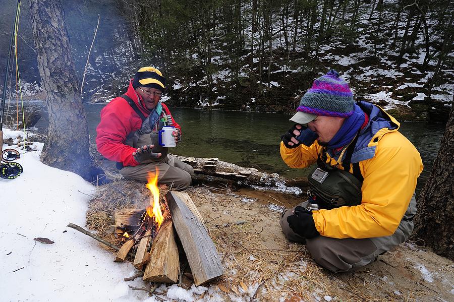 Nothing beats campfire coffee on a freezing cold fishing day. Photograph by Beck Photography