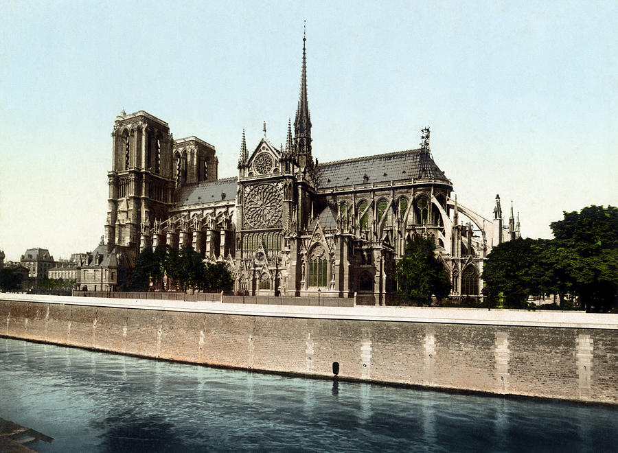 Notre Dame Cathedral - Circa 1900 Photochrom Photograph by War Is Hell Store
