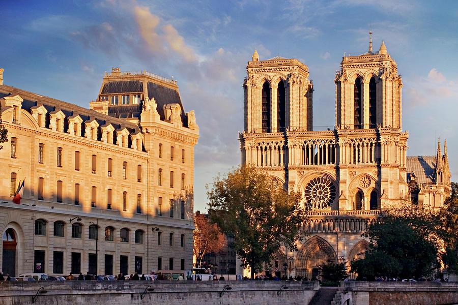 Paris Photograph - Notre Dame Cathedral Evening Time - Paris by Barry O Carroll