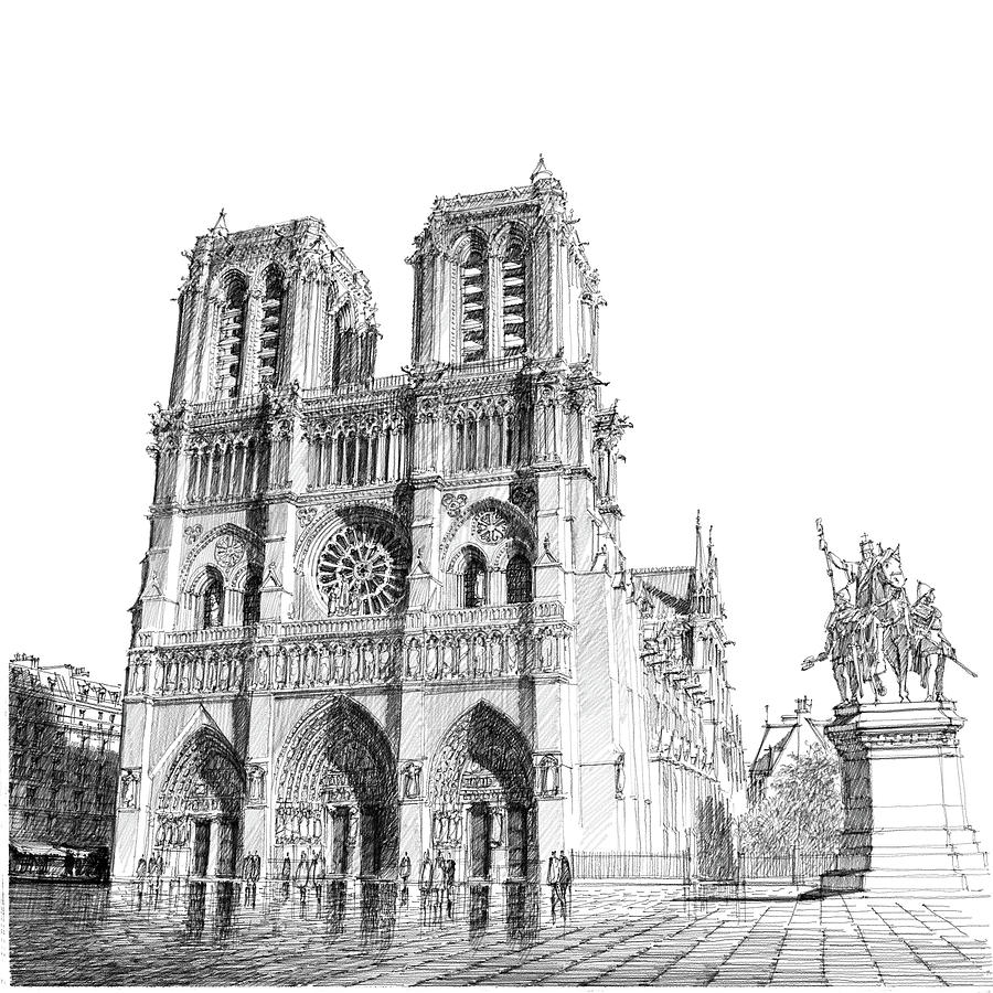 Premium Vector  Cathedral of notre dame de paris france vintage engraved  illustration