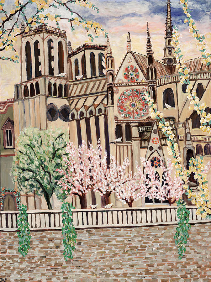 Impressionism Painting - Notre Dame Doves by Deborah Eve ALASTRA