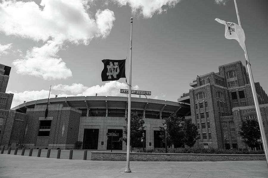 Notre Dame football stadium in black and white Photograph by Eldon McGraw
