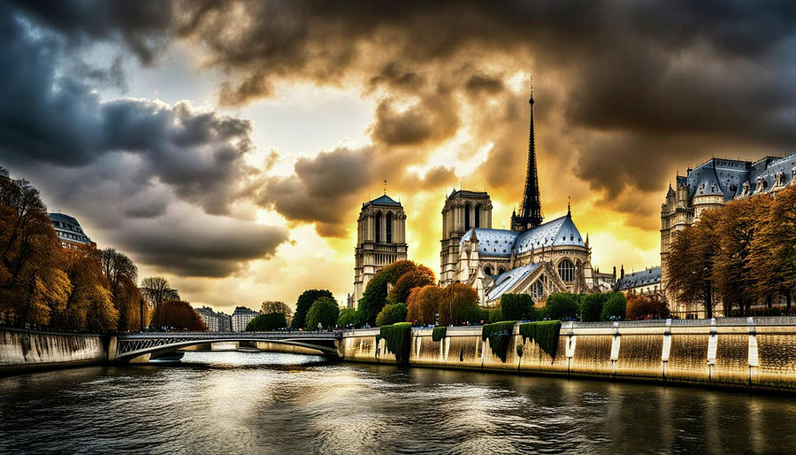 Notre Dame from the Seine Digital Art by Chas Sinklier