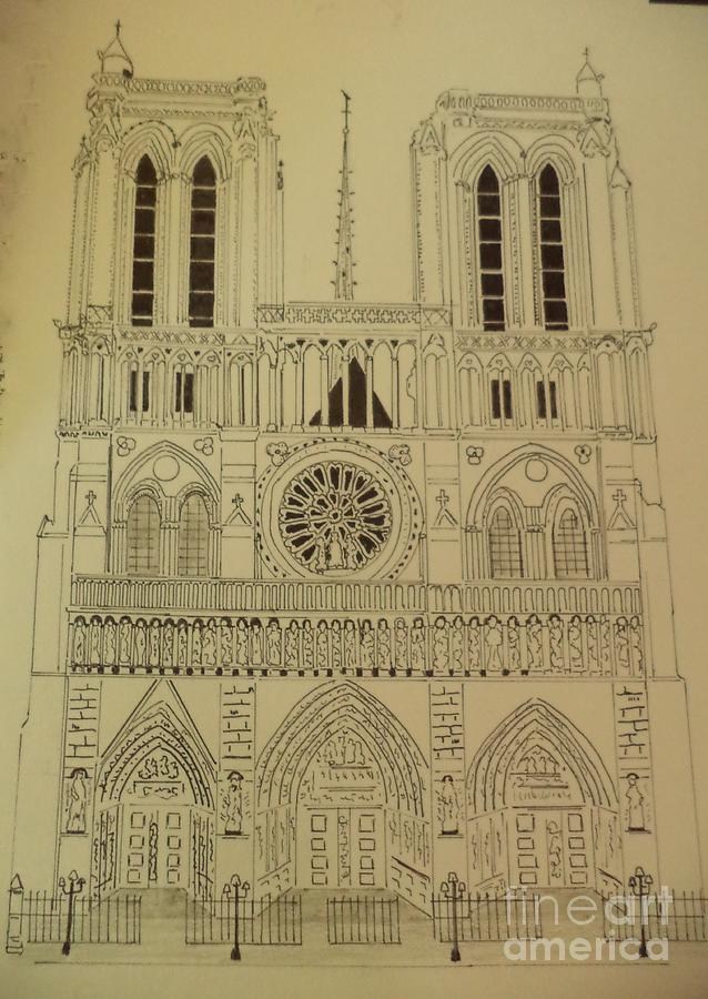 Notre Dame Ink Drawing Drawing by Donald Northup