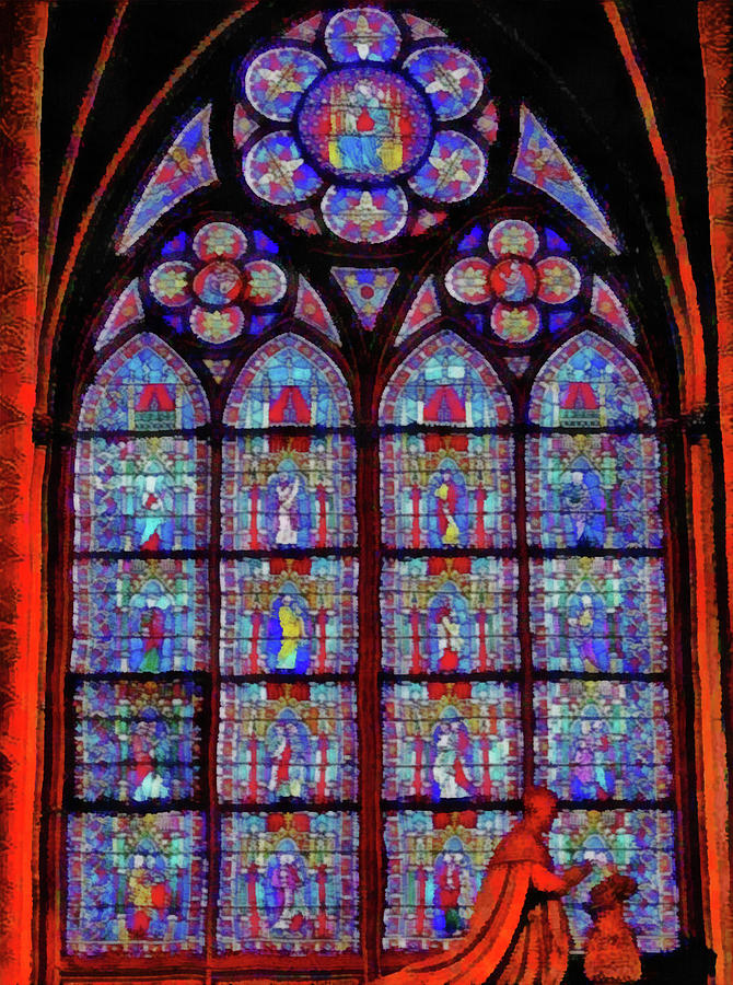 Notre Dame Paris Vitraux Painting by George Rossidis