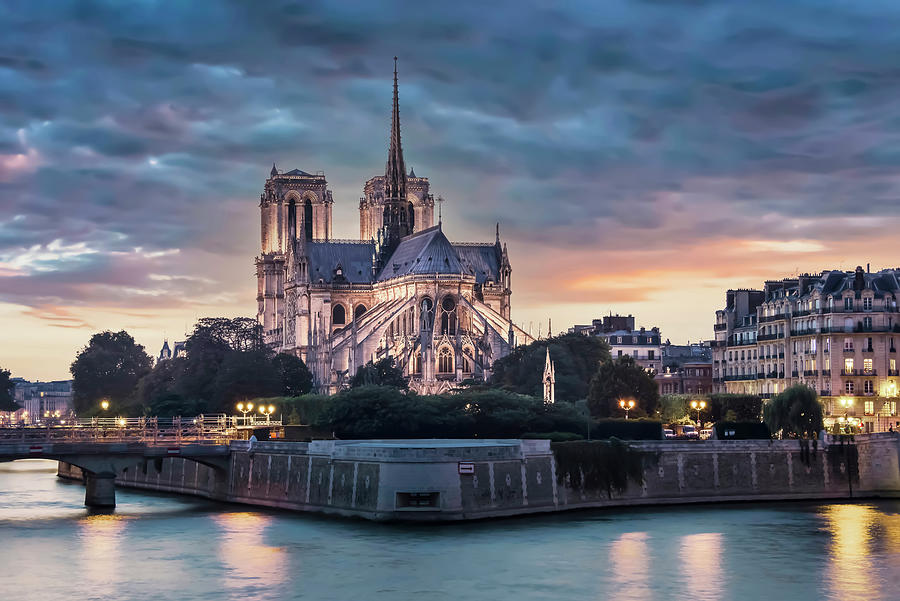 Architecture Photograph - Notre-Dame Sunset by Manjik Pictures