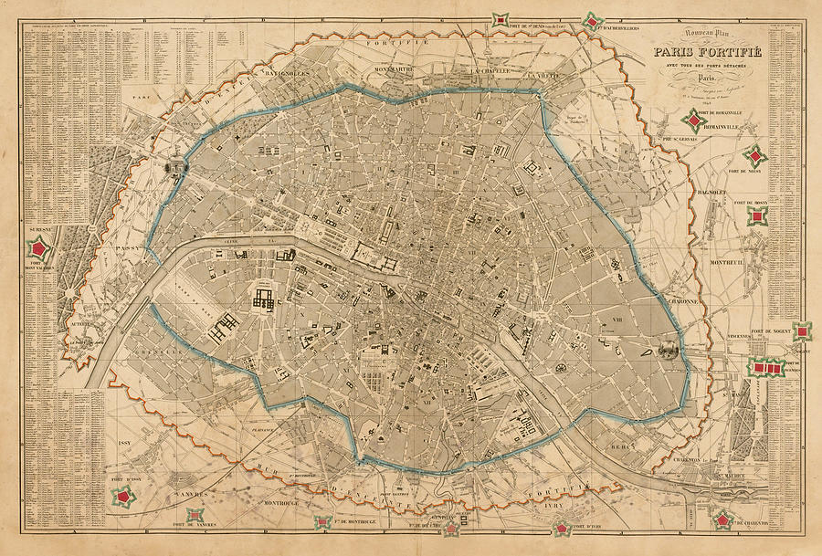 Nouveau Plan de Paris Fortifie Avec Tous Ses POrtes Detaches Paris ...