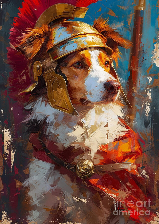 Dog Painting - Nova Scotia Duck Tolling Retriever - dressed in the gear of a Roman decoy dog, lively and intelligent by Adrien Efren