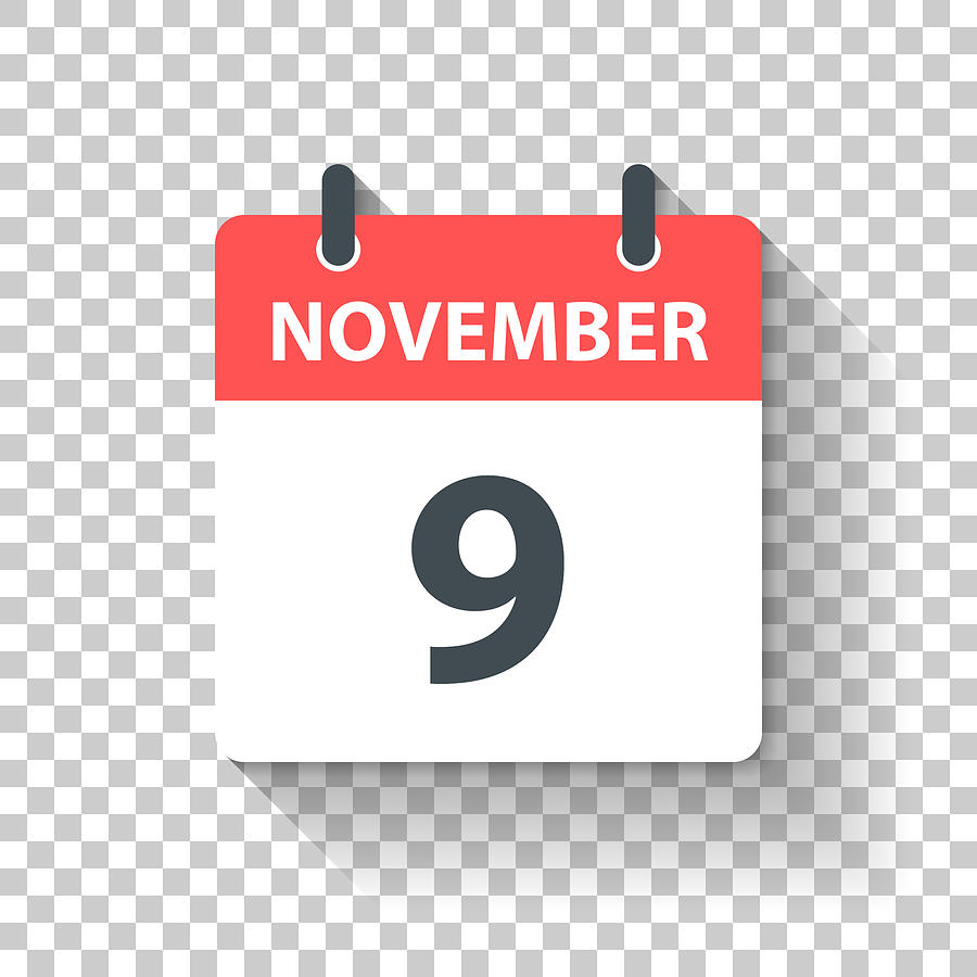 November 9 - Daily Calendar Icon in flat design style Drawing by Bgblue