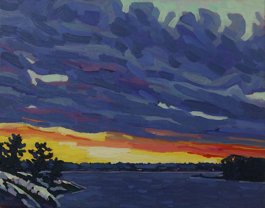 Sunset Painting - November Georgian Bay Snowsqualls Reaching Singleton by Phil Chadwick