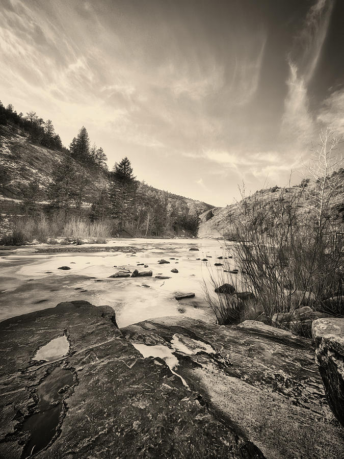 November In Clear Creek Canyon Black And White Toned Photograph Photograph by Ann Powell