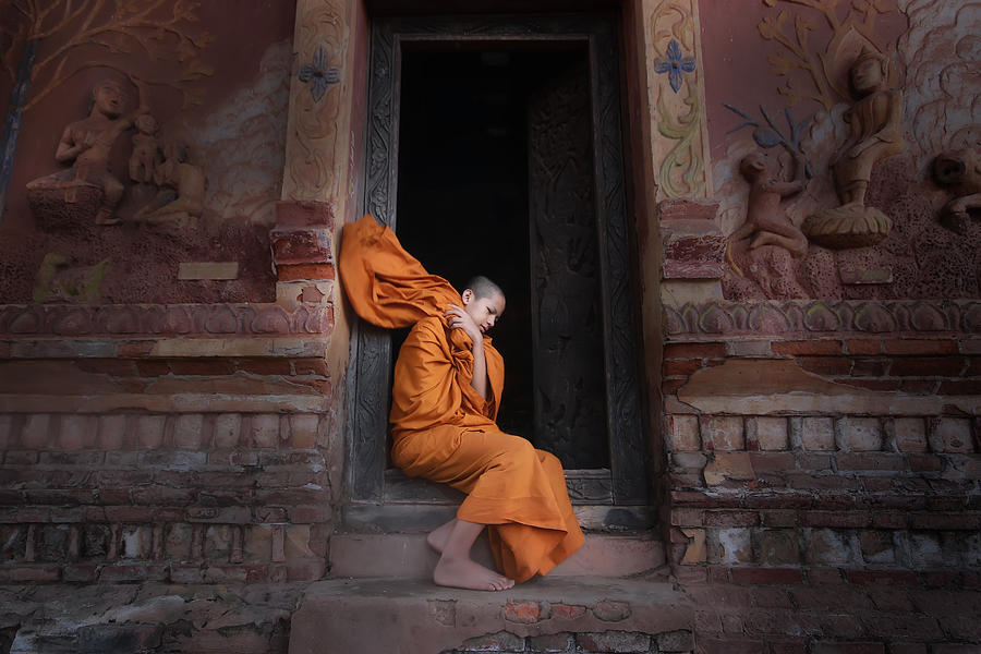 Novices monk at temple .Luang Prabang,Laos. Photograph by Visoot Uthairam
