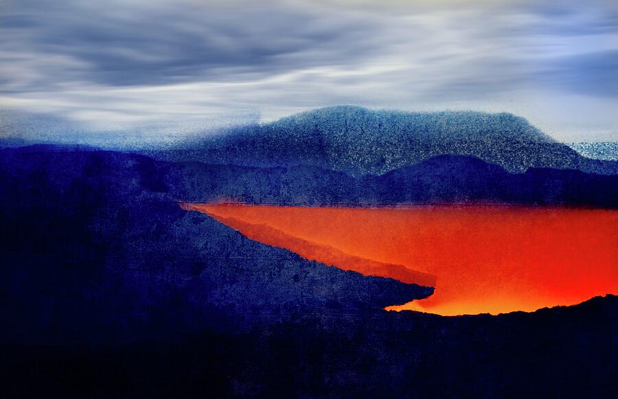 NoWhere Landscape Molten Lake, Tree  Digital Art by John Hansen