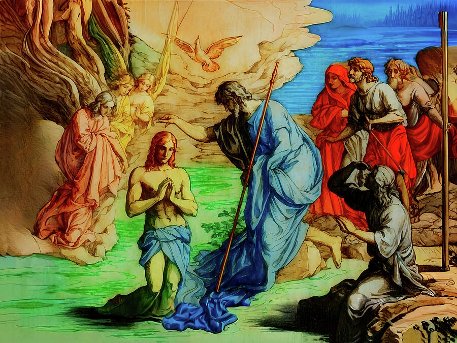 Dove Digital Art - NT Gospel fifteen -- John the Baptist baptizes Jesus by Josef Johann Michel