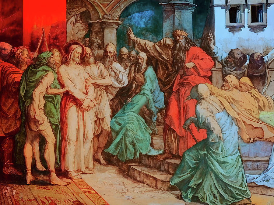 Religion Digital Art - NT Gospel fifty -- Jesusl Before Caiaphas by Josef Johann Michel