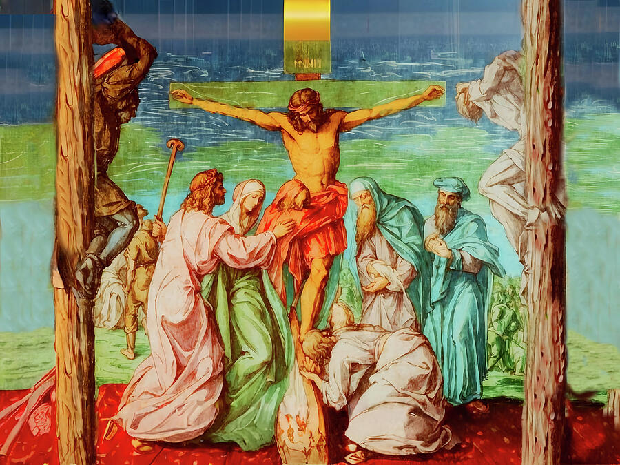 Jesus Christ Digital Art - NT Gospel fiftysix -- The Crucifixion of Jesus by Josef Johann Michel