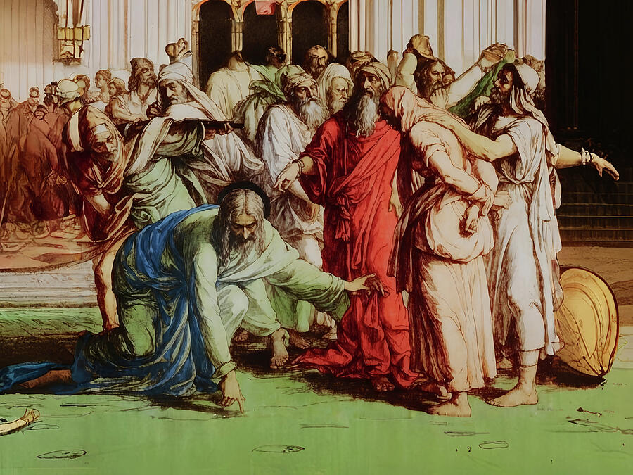 Religion Digital Art - NT Gospel forty one -- Trial of the Adulteress by Josef Johann Michel