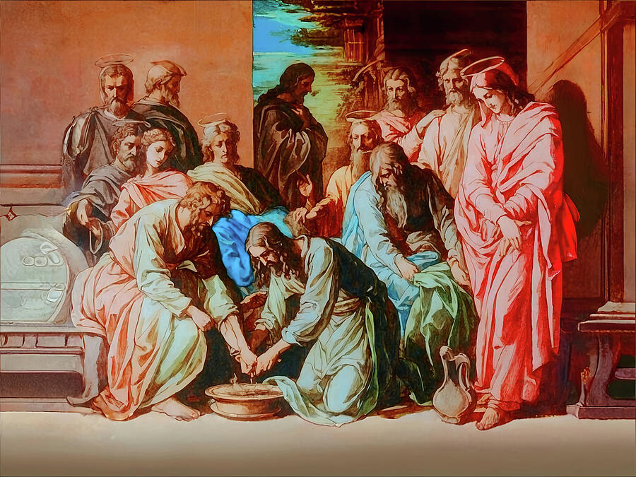 Jesus Christ Digital Art - NT Gospel fortysix -- Jesus Washes the Disciples Feet by Josef Johann Michel