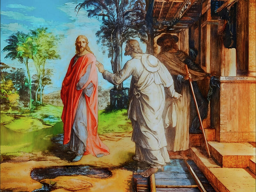 Jesus Christ Digital Art - NT Gospel sixtyone -- Road to Emmaus by Josef Johann Michel