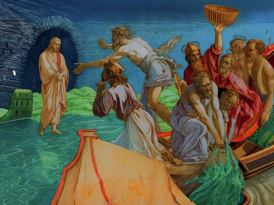Religion Digital Art - NT Gospel sixtythree -- Miraculous Catch of Fish by Josef Johann Michel