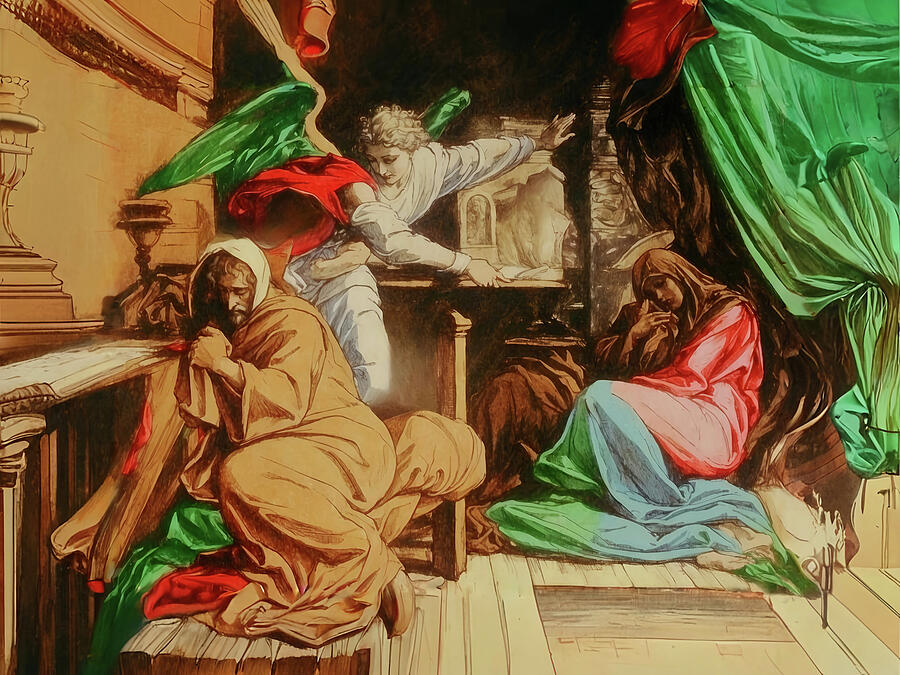 Religion Digital Art - NT Gospel ten -- Angel Warns Joseph by Josef Johann Michel