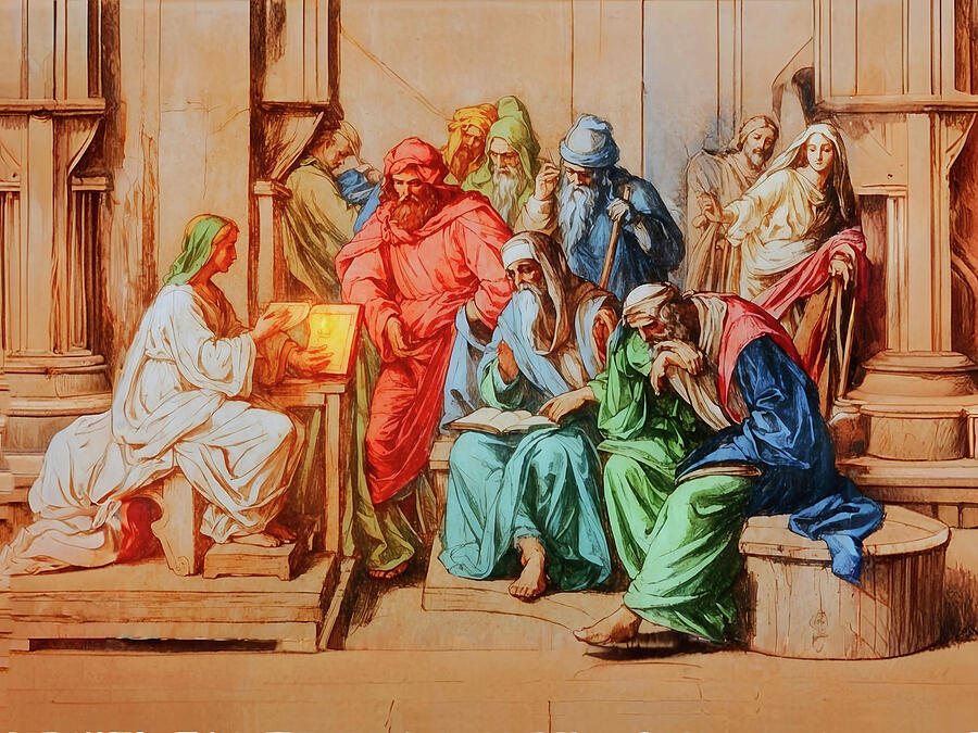 Religion Digital Art - NT Gospel thirteen -- The Young Jesus in the Temple by Josef Johann Michel