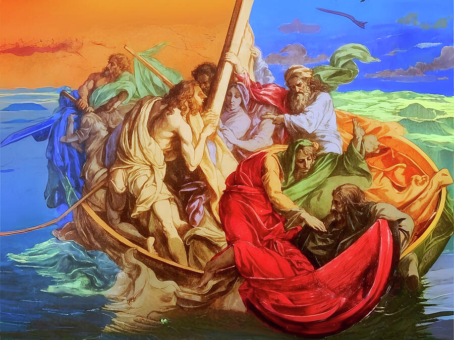 Sunset Ceramic Art - NT Gospel thirty -- Jesus Sleeps in Boat by Josef Johann Michel