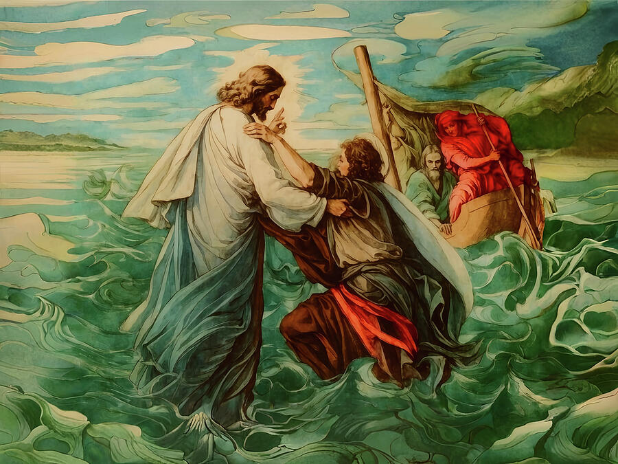 Jesus Christ Digital Art - NT Gospel thirtyfour -- Jesus Walks on Water by Josef Johann Michel